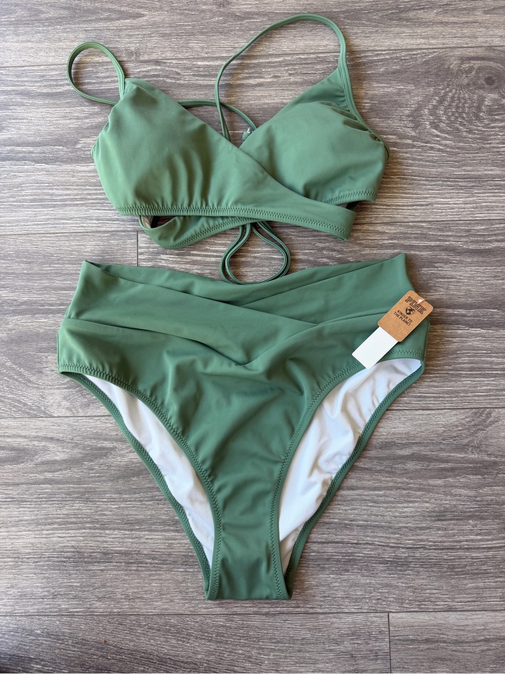 PINK Victoria's Secret two - piece Olive Green Wrap High-Waist Bikini